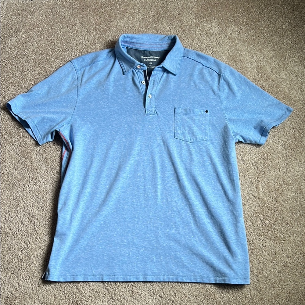 Tommy Bahama Islandzone Heathered Blue Casual Short Sleeve Polo Shirt. Sz. Large